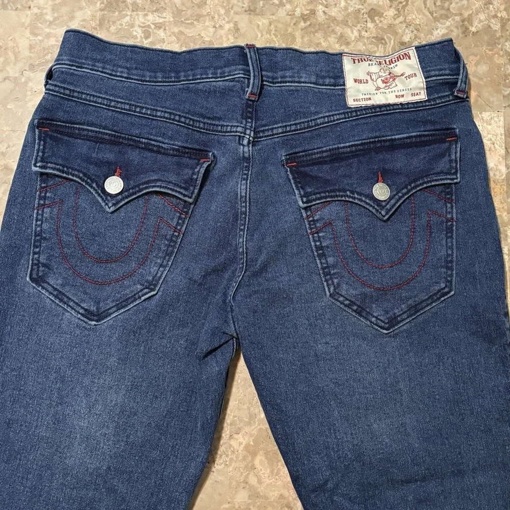 True Religion Jeans Mens 33 (fits 34x30) Blue Ricky Relaxed Straight Flap